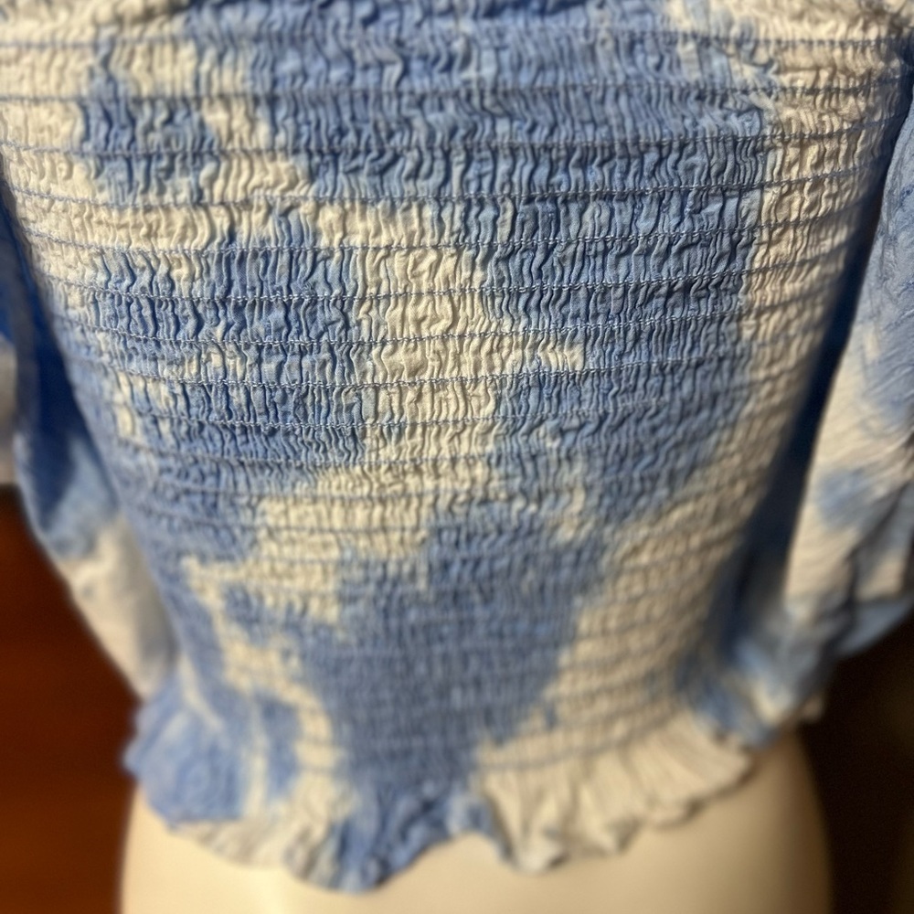 Emory Park NWT tube top top on/off shoulder sleeves blue/white elastic,stretch L - Picture 11 of 16